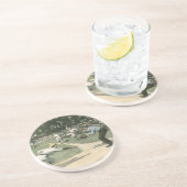 sport, honkbalspeler die naar huis glijdt zandsteen onderzetter (Zijkant)