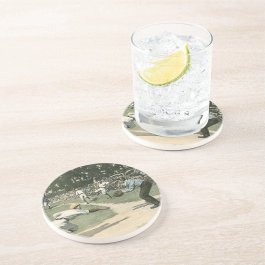  sport, honkbalspeler die naar huis glijdt zandsteen onderzetter (Zijkant)