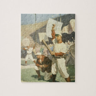 sport, honkbalspelers bij een spel legpuzzel