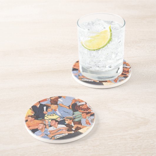 sport honkbalventilatoren die een spelletje bekij zandsteen onderzetter (Zijkant)