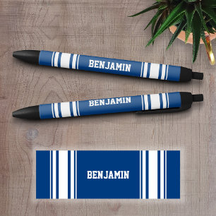 Sport Jersey Blue en White Stripes - Gepersonalise Zwarte Inkt Pen