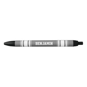 Sport Jersey Gray en White Stripes Persoonlijk Zwarte Inkt Pen