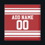 Sport Jersey met Jouw naam en nummer Magneet<br><div class="desc">Rode en witte kleuren — Als je een team van Fantasy Football bent,  maak je je eigen producten en show af aan je vrienden! Of - Speel je Football op de middelbare school en wil je een memento? Deze trui is perfect voor iedereen die sporten speelt.</div>