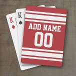 Sport Jersey met Jouw naam en nummer Speelkaarten<br><div class="desc">Rode en witte kleuren — Als je een team van Fantasy Football bent,  maak je je eigen producten en show af aan je vrienden! Of - Speel je Football op de middelbare school en wil je een memento? Deze trui is perfect voor iedereen die sporten speelt.</div>
