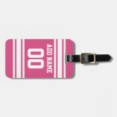 Sport Jersey met naam en nummer - Roze White Bagagelabel (Voorkant horizontaal)