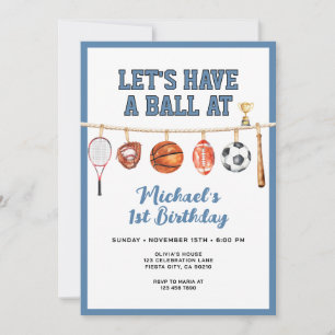 Sport Jongen Bal All Star Thema Feest Blauw Verjaa Kaart