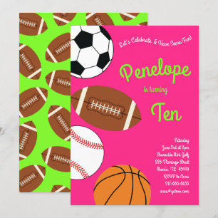 Sport Kids Verjaardagsfeestje Roze Meisjes Kaart