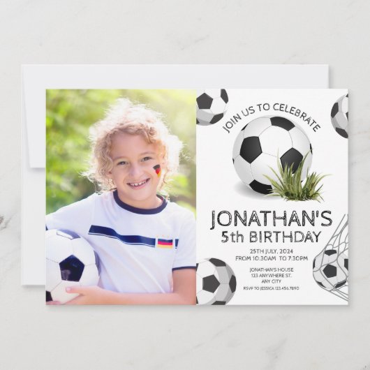 Sport Kinder Voetbal Foto Verjaardagsfeest Kaart (Voorkant)