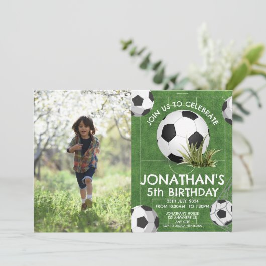 Sport Kinder Voetbal Verjaardag Party foto Kaart (Staand voorkant)