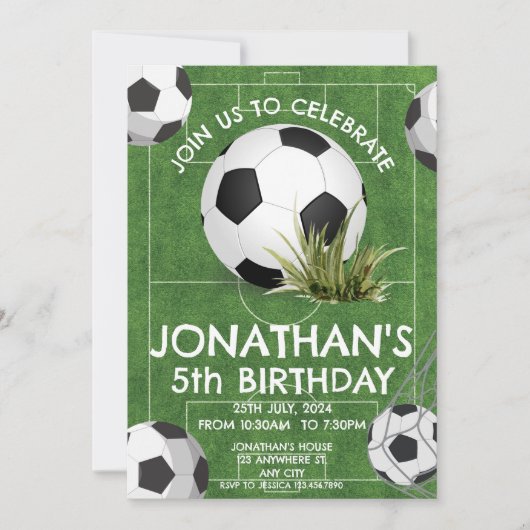 Sport Kinder Voetbal Verjaardagsfeestuitnodiging Kaart (Voorkant)