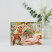  sport, kinderen spelen voetbal briefkaart (Staand voorkant)