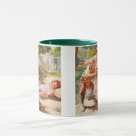  sport, kinderen spelen voetbal mok (Midden)