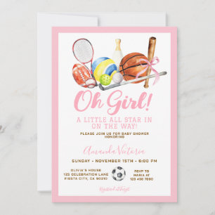 Sport Meisje Bal All Star Themaparty Baby Shower Kaart