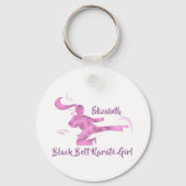 Sport Meisje Roze Silhouette Martial Arts Karate Sleutelhanger (Voorkant)