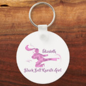 Sport Meisje Roze Silhouette Martial Arts Karate Sleutelhanger (Voorkant)