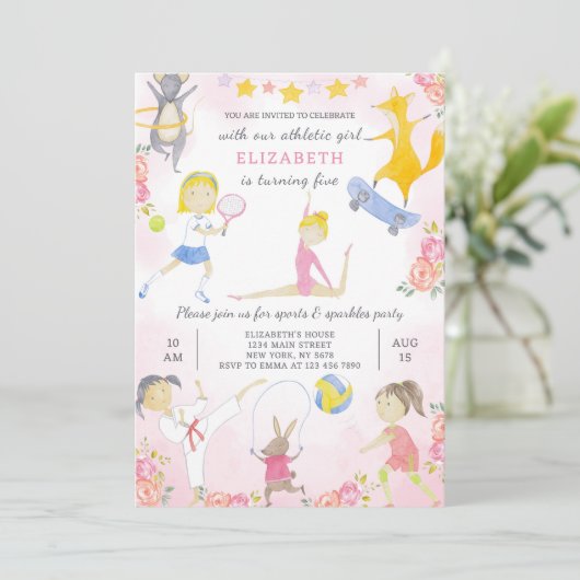Sport Meisje Verjaardag uitnodiging (Staand voorkant)
