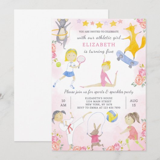Sport Meisje Verjaardag uitnodiging (Voorkant / Achterkant)