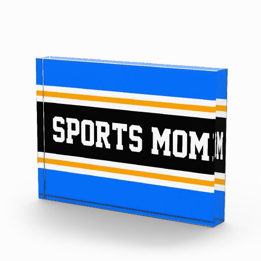 SPORT MOM Fun Athletic Bright Blue Black Stripes Fotoblokken (Rechts)