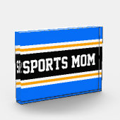 SPORT MOM Fun Athletic Bright Blue Black Stripes Fotoblokken (Links)