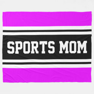 SPORT MOM Fun Athletic Roze Zwart Wit Strepen Fleece Deken