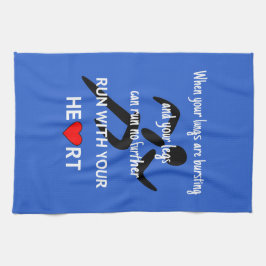 Sport motivatie hardloopcitaat blauw theedoek