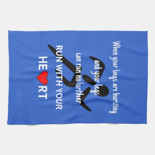 Sport motivatie hardloopcitaat blauw theedoek (Horizontaal)