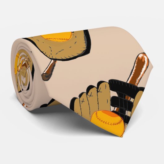 Sport Necktie met Baseball Glove & Bat Stropdas (Opgerold)