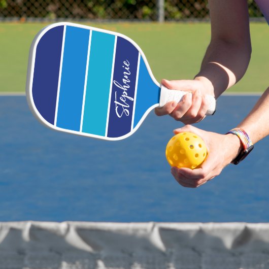 Sport Onderscheidend Blauw Gestreept Pickleball Paddle (Insitu)