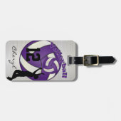 Sport Paars Volleybal | Naam en nummer DIY Bagagelabel (Voorkant horizontaal)