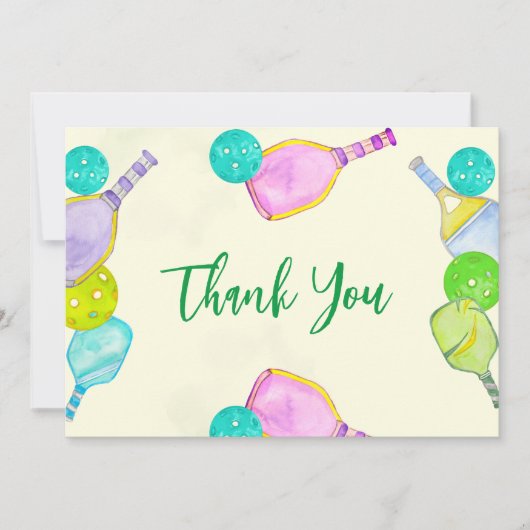 Sport Party Waterverf Pickleball thema Verjaardag Bedankkaart (Voorkant)