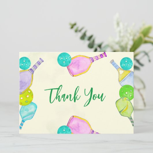 Sport Party Waterverf Pickleball thema Verjaardag Bedankkaart (Staand voorkant)