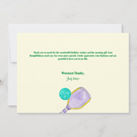 Sport Party Waterverf Pickleball thema Verjaardag Bedankkaart (Achterkant)