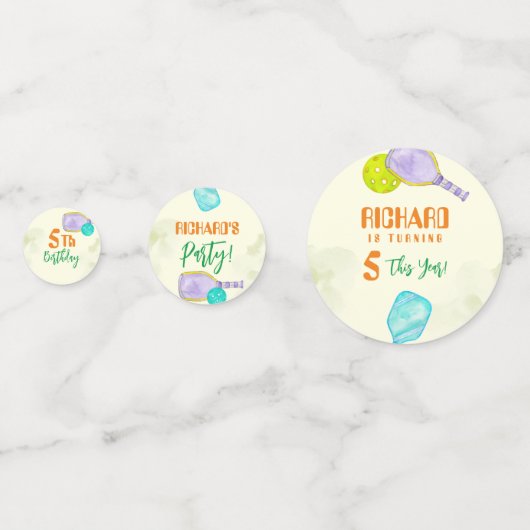 Sport Party Waterverf Pickleball thema Verjaardag Confetti (Achterkanten)