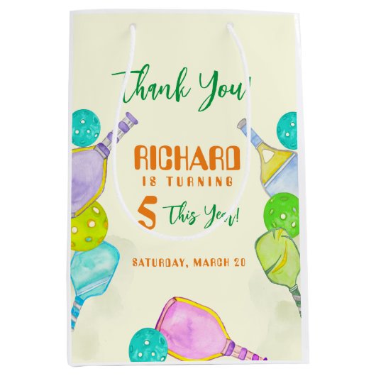 Sport Party Waterverf Pickleball thema Verjaardag Medium Cadeauzakje (Voorkant)