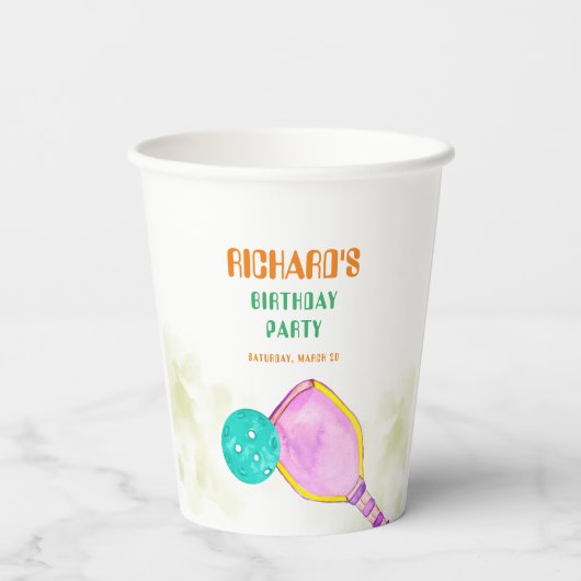 Sport Party Waterverf Pickleball thema Verjaardag Papieren Bekers (Achterkant)