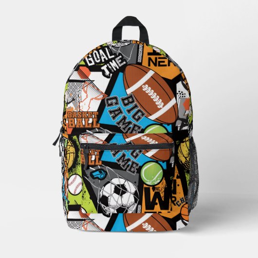 Sport Pattern With Balls Bedrukte Rugzak (Voorkant)