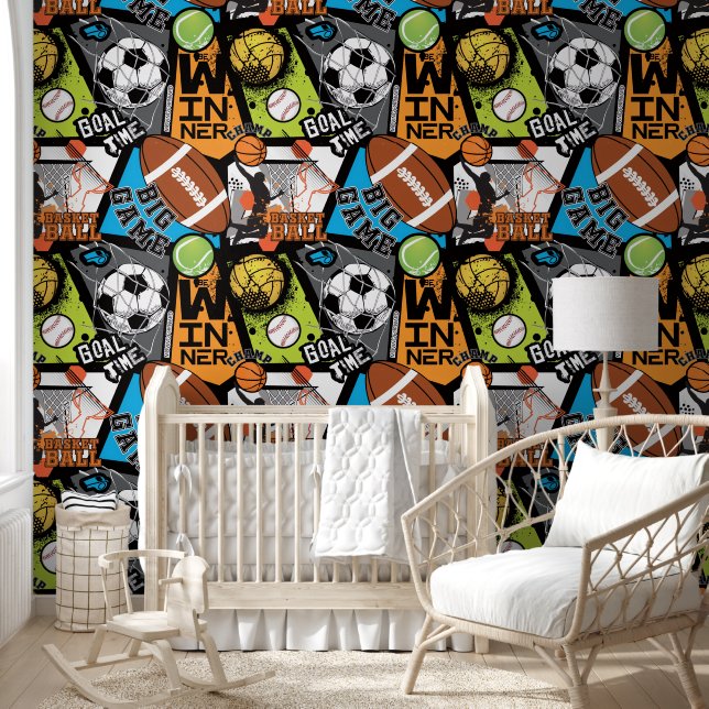 Sport Pattern With Balls Behang (Kinderen)