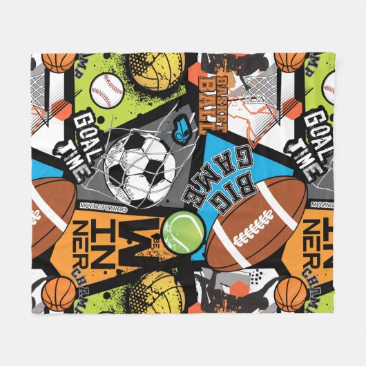 Sport Pattern With Balls Fleece Deken (Voorkant (Horizontaal))