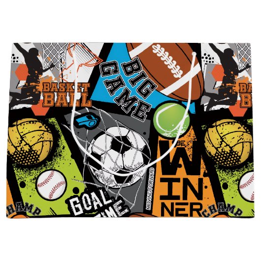 Sport Pattern With Balls Groot Cadeauzakje (Voorkant)