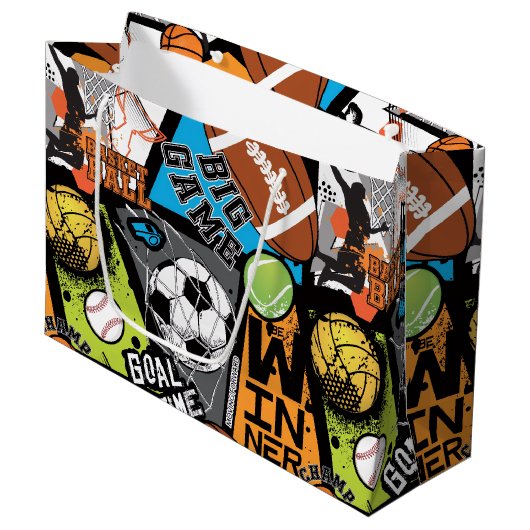 Sport Pattern With Balls Groot Cadeauzakje (Voorkant Gekanteld)