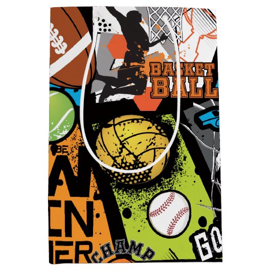 Sport Pattern With Balls Medium Cadeauzakje (Voorkant)