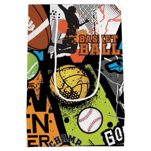 Sport Pattern With Balls Medium Cadeauzakje (Achterkant)