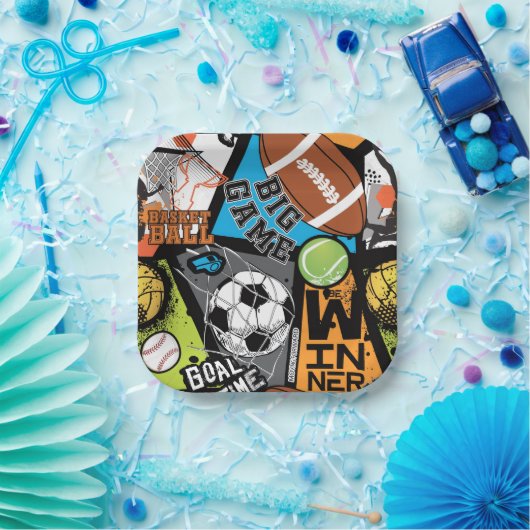 Sport Pattern With Balls Papieren Bordje (Feest)