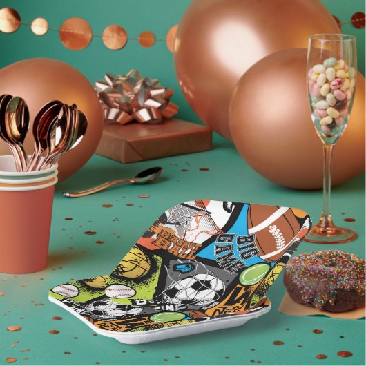 Sport Pattern With Balls Papieren Bordje (Multi)