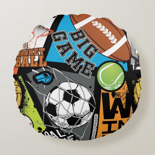 Sport Pattern With Balls Rond Kussen (Voorkant)