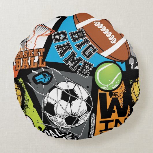 Sport Pattern With Balls Rond Kussen (Achterkant)