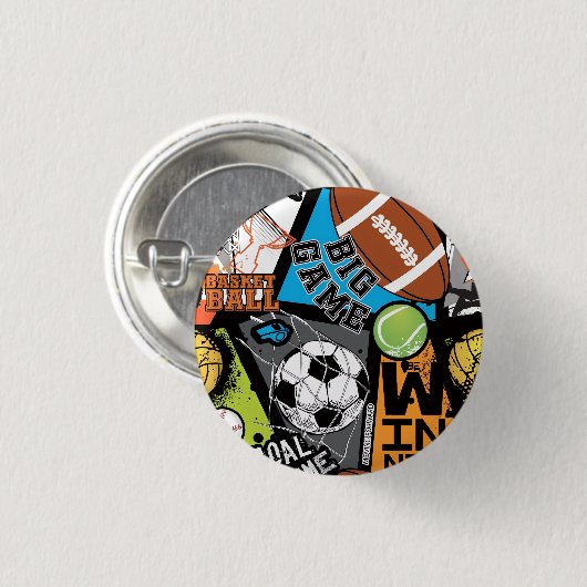 Sport Pattern With Balls Ronde Button 3,2 Cm (Voorkant /achterkant)