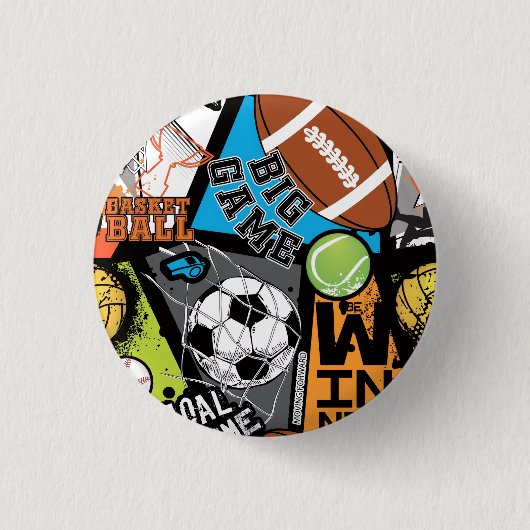 Sport Pattern With Balls Ronde Button 3,2 Cm (Voorkant)