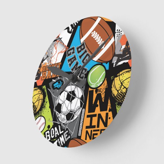 Sport Pattern With Balls Ronde Klok (Hoek)