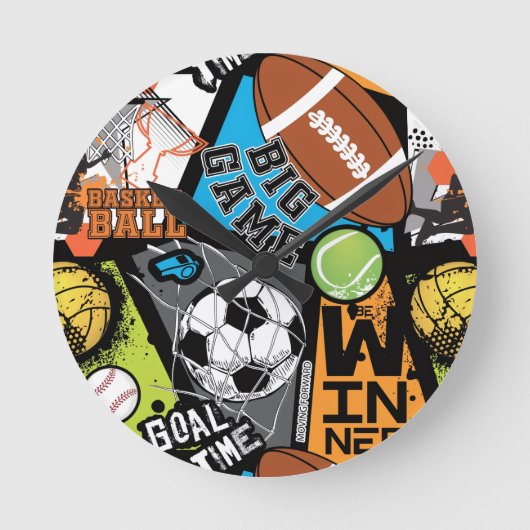 Sport Pattern With Balls Ronde Klok (Voorkant)
